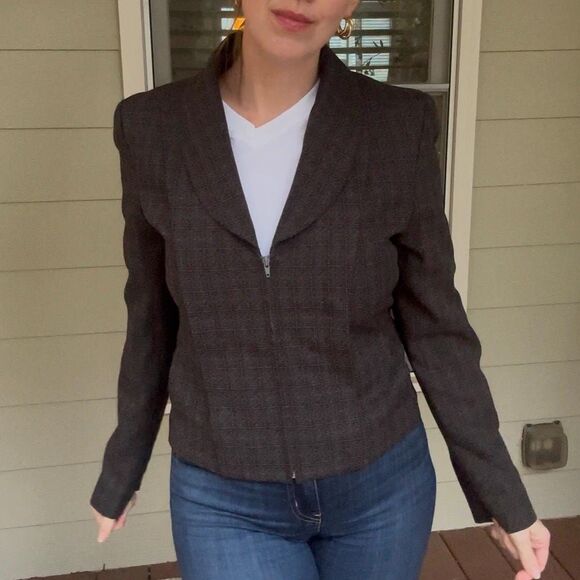 Vintage 1990s Harve Benard Blazer | Gray Zip Up Minimalist Workwear Size 8 - Picture 2 of 14